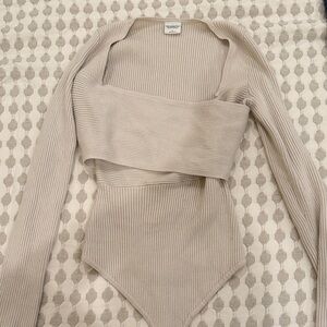 Abercrombie & Fitch LuxeLoft Wrap Bodysuit in Cream